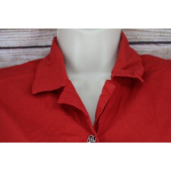 VINTAGE Samantha Edwards Womens Size Small Padded Shoulder Button Down Shirt Red - Picture 2 of 7